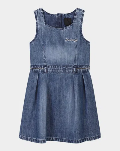 GIVENCHY GIRL'S SCRIPT LOGO-PRINT DENIM DRESS