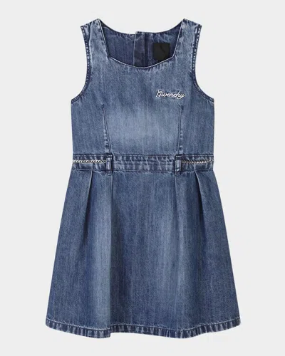 GIVENCHY GIRL'S SCRIPT LOGO-PRINT DENIM DRESS
