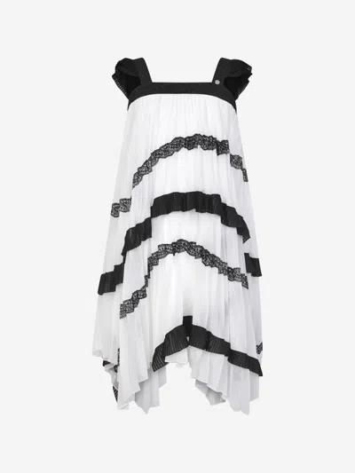 Givenchy Kids' Girls & Black Pleated Dress 8 Yrs Ivory