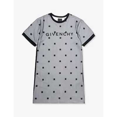 Givenchy Girls Black Kids Logo-print Short-sleeve Stretch-woven Dress 6-12 Years In Gray