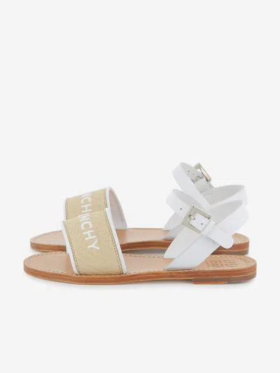 Givenchy Girls Leather And Raphia Logo Sandals