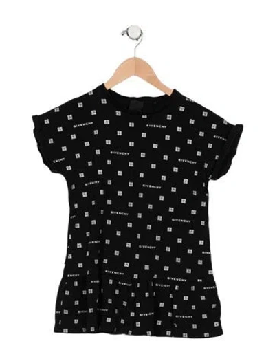 Pre-owned Givenchy Kids' Girls Logo Graphic Print Short Sleeve Dress In Black