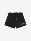 Givenchy Black Drawstring Shorts With All-over 4g Logo Print In Cotton Girl In Black