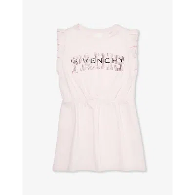 Givenchy Girls Marshmallow Kids Logo-print Frill-trim Cotton-jersey Dress 4-10 Years