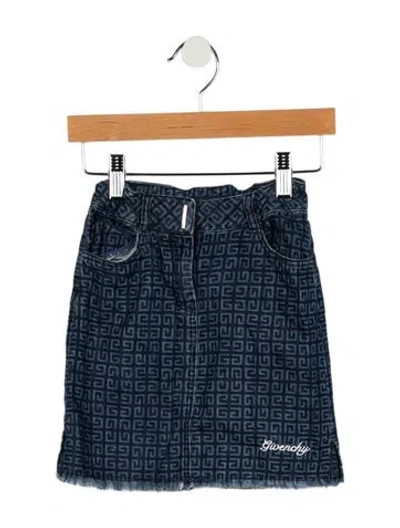 Pre-owned Givenchy Babies' Girls' Monogram Print Denim Skirt In Blue