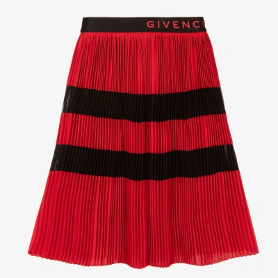 Givenchy Kids' Girls Red Pleated Logo Skirt