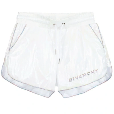 Givenchy Kids' Girls Silver Logo Shorts In White