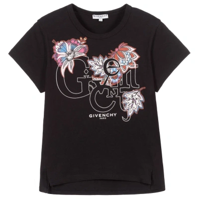 Givenchy Girls Teen Black Floral Logo T-shirt