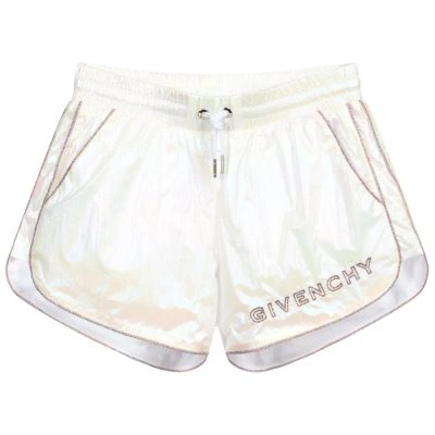 Givenchy Girls Teen Iridescent Logo Shorts In White