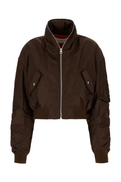 Givenchy Cropped Flap Pocket Jackets With High Collar In Brown