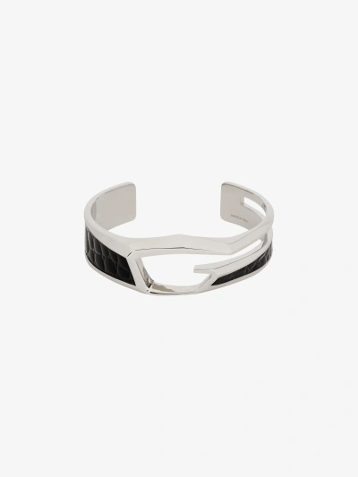 Givenchy Giv Cut Bracelet In Metal And Leather In Black/silvery