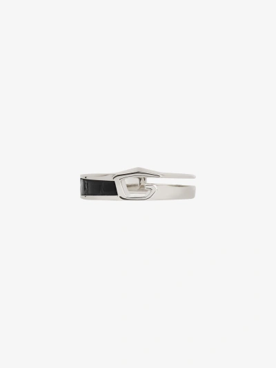 Givenchy Giv Cut Ring In Metal And Leather In Black Silver