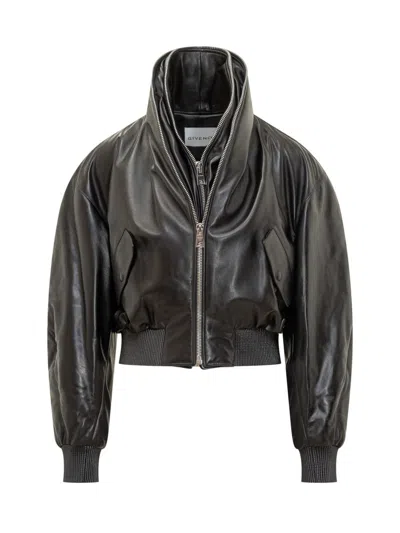 GIVENCHY GIVENCHY GIVENCHY BLACK LEATHER BOMBER JACKET