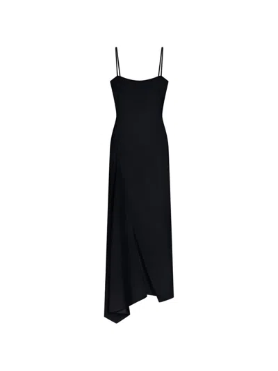 Givenchy Crepe Square-neck Spaghetti-strap Asymmetric-hem Maxi Dress In Black