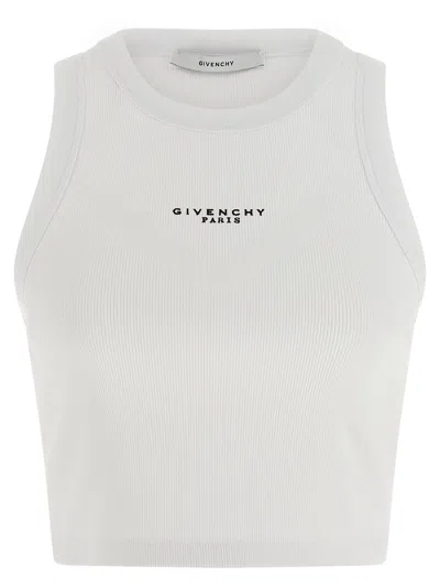 Givenchy White Sleeveless Top With Logo Lettering On The Front In Cotton Stretch Woman