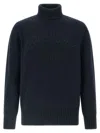 Givenchy Blue Turtleneck Sweater With Logo Lettering On The Front In Wool Man In Blue