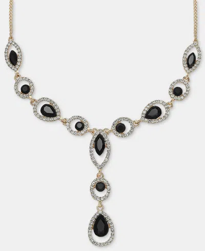 Givenchy Glass Crystal Jet Statement Mixed Metal Y Necklace, 16" In Black