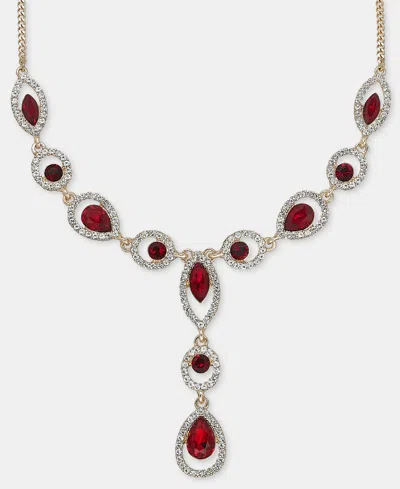 Givenchy Glass Crystal Jet Statement Mixed Metal Y Necklace, 16" In Red