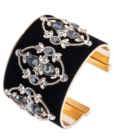 Givenchy Glass Stone Gold-tone Dynamic Velvet Cuff Bracelet In Black