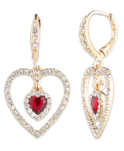 Givenchy Glass Stone Gold-tone Heart Orbital Earrings (also In Silver-tone) In Red