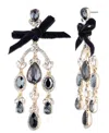 Givenchy Glass Stone Gold-tone Jet Velvet Bow Chandelier Drop Earrings In Gold