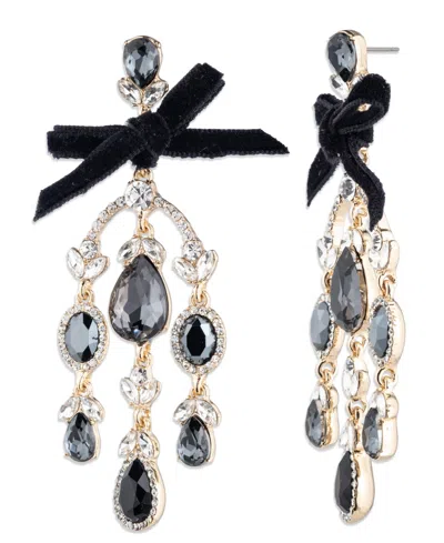 Givenchy Glass Stone Gold-tone Jet Velvet Bow Chandelier Drop Earrings In Black