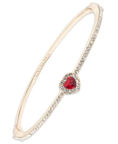 Givenchy Glass Stone Gold-tone Or Silver-tone Heart Bangle Bracelet In Red
