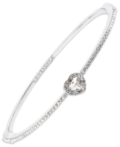 Givenchy Glass Stone Gold-tone Or Silver-tone Heart Bangle Bracelet In White