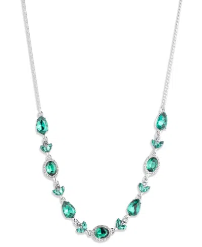 Givenchy Glass Stone Silver-tone And Gold-tone Frontal Necklace In Green