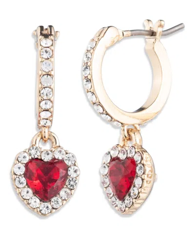 Givenchy Glass Stone Silver-tone And Gold-tone Heart Drop Hoop Earrings In Red