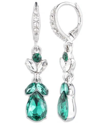 Givenchy Glass Stone Silver-tone Drama Double Drop Earrings In Green