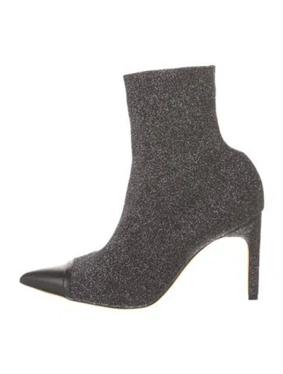 Pre-owned Givenchy Glitter Pumps Leather Trim Embellishment Sock Boots In Gray