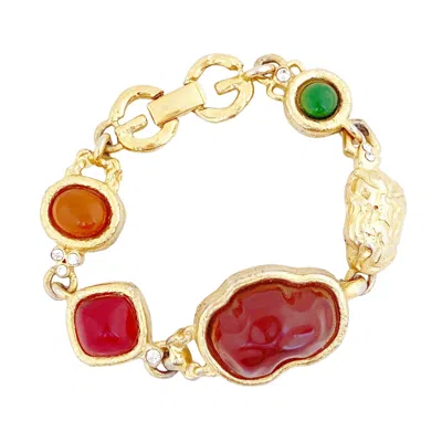 Pre-owned Givenchy Gold & Resin Cabochon Organic Link Bracelet With Logo Clasp By , 1980s