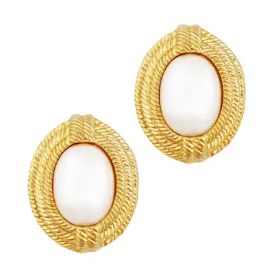 Pre-owned Givenchy Gold Braid Texture Statement Earrings With Faux Pearls By , 1980s