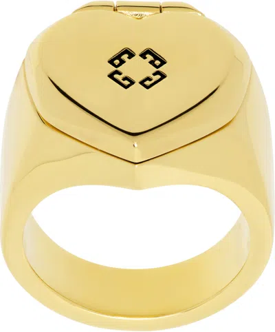 Givenchy Gold Heart Mirror Signet Ring In 711-golden/silvery