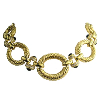 Pre-owned Givenchy Gold Link Necklace Crystal Black Cabochon