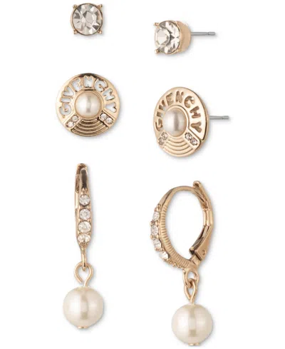 Givenchy Gold-tone 3-pc. Set Pave, Imitation Pearl & Logo Earrings In White