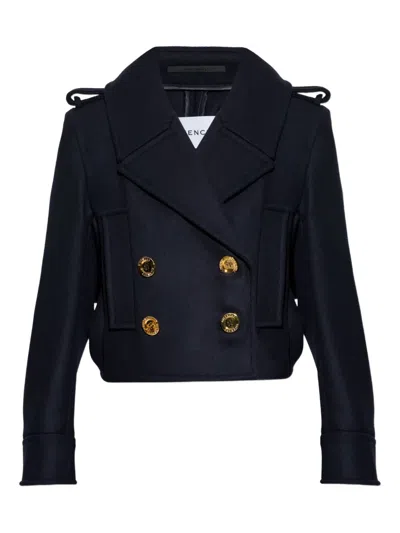 Givenchy Gold-tone Button Wool Jacket In Blue