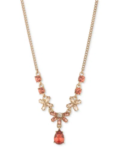 Givenchy Gold-tone Crystal & Stone Flower Lariat Necklace, 16" + 3" Extender In Orange