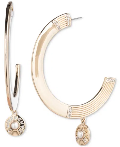 Givenchy Gold-tone Medium Pave, Imitation Pearl & Logo C-hoop Earrings, 1.62" In White