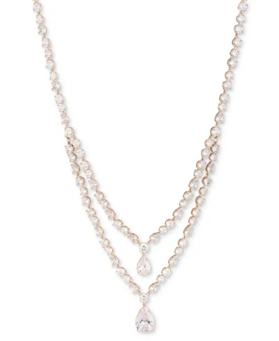 Givenchy Gold-tone Mixed Cubic Zirconia Layered Statement Necklace, 16" + 3" Extender In Silver,white