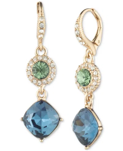 Givenchy Gold-tone Pave & Color Crystal Double Drop Earrings In Denim
