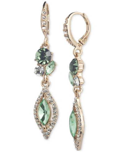Givenchy Gold-tone Pave & Color Crystal Double Drop Earrings In Lt,pas Grn