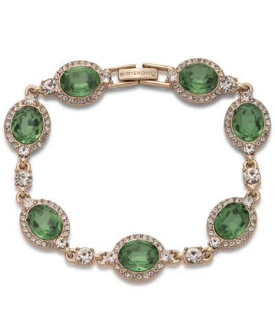 Givenchy Gold-tone Pave & Stone Oval Halo Flex Bracelet In Lt,pas Grn