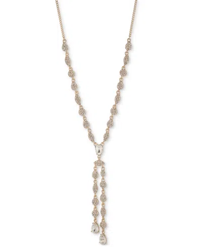 Givenchy Gold-tone Pave Cluster & Pear-shape Crystal Lariat Necklace, 16" + 3" Extender