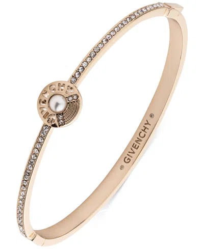 Givenchy Gold-tone Pave, Imitation Pearl & Logo Bangle Bracelet In White