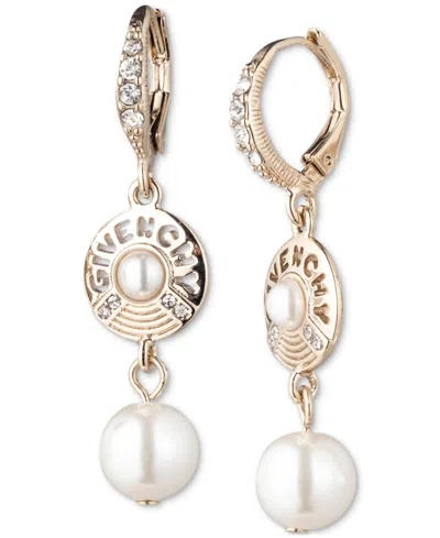 Givenchy Gold-tone Pave, Imitation Pearl & Logo Double Drop Earrings In White