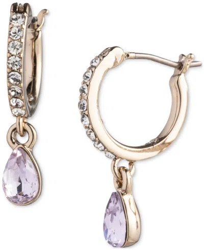 Givenchy Gold-tone Pear-shape Crystal Charm Huggie Hoop Earrings In Purple