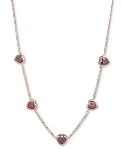 Givenchy Gold-tone Red Cubic Zirconia Heart Statement Necklace, 16" + 3" Extender In Bright Red