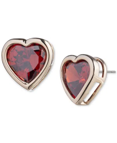 Givenchy Gold-tone Red Cubic Zirconia Heart Stud Earrings In Bright Red